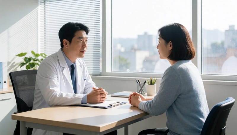 진료실에서 의사와 환자가 상담하는 모습