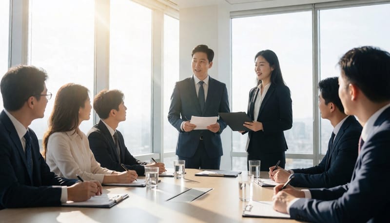 설명회에서 발표를 듣고 있는 참석자들