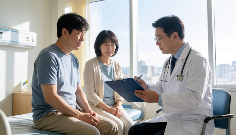 병원에서 진료를 받는 환자와 의료진