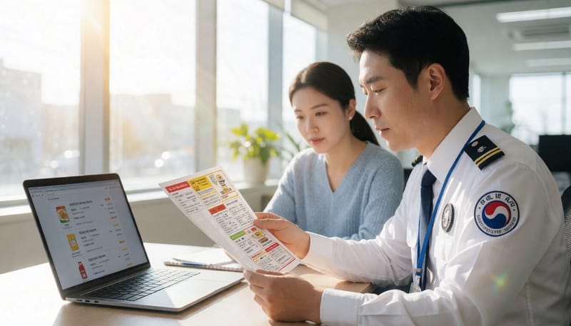 식품 표시광고를 점검하는 공무원의 모습