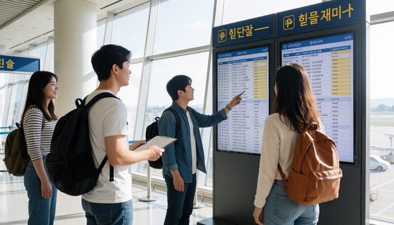 공항 검역대에서 건강 상태를 확인하는 여행객들의 모습