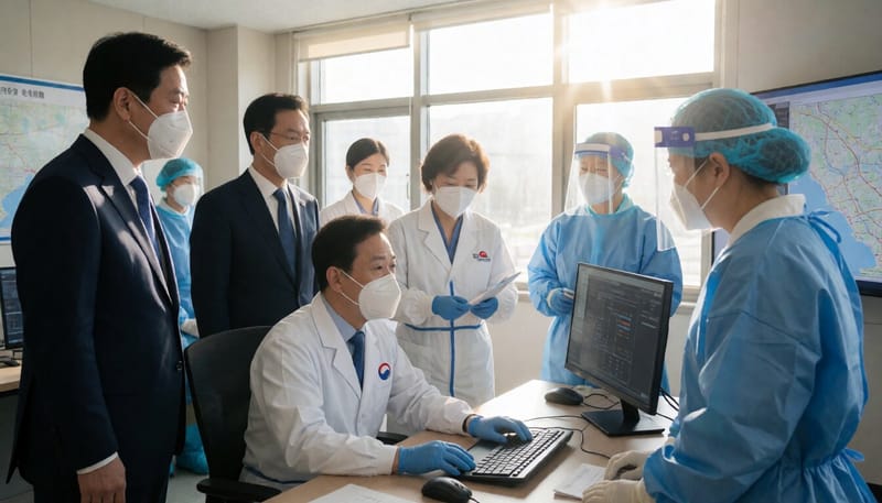 감염병 위기대응 합동훈련 현장에서 관계자들이 모니터를 확인하는 모습