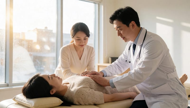 한의원에서 추나요법 치료를 받는 환자의 모습