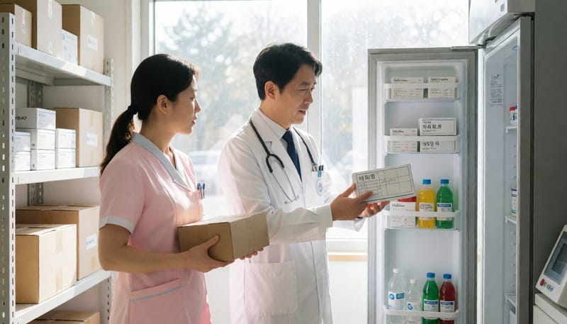 보건소 위탁의료기관에서 백신 수급 상황을 점검하는 모습