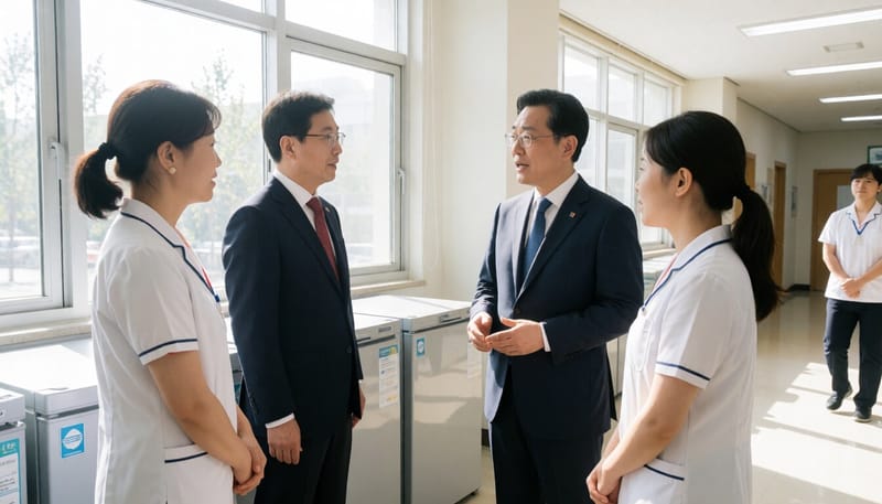 질병관리청 관계자가 보건소에서 인플루엔자 접종 준비상황을 점검하는 모습
