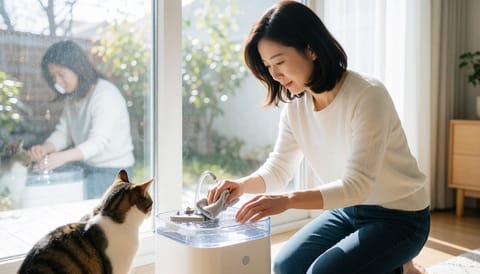고양이 강아지 급수기 필터 방치하면 물때·세균 우려
