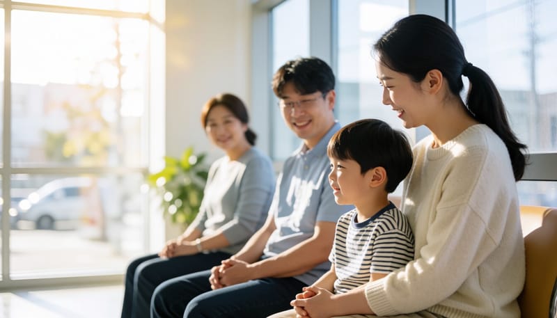 소아청소년과 진료를 기다리는 어머니와 아이