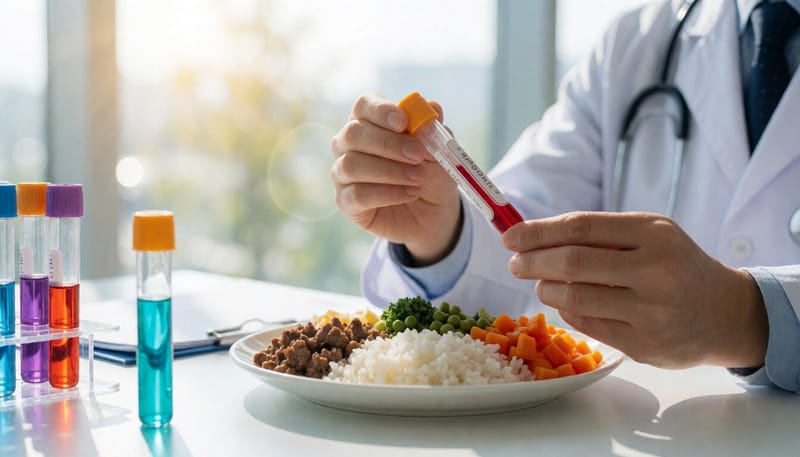 유전자 검체와 다양한 음식을 함께 놓은 모습