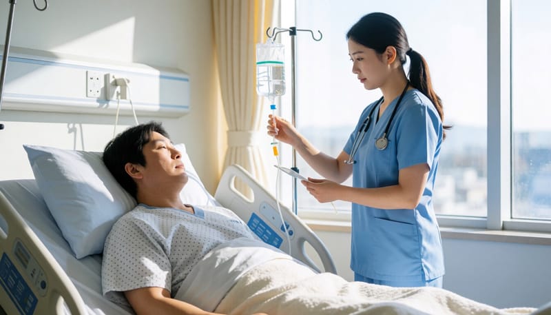 입원 환자의 상태를 확인하는 간호사