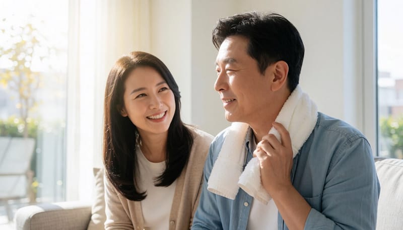 차가운 수건으로 목을 냉찜질하는 남성