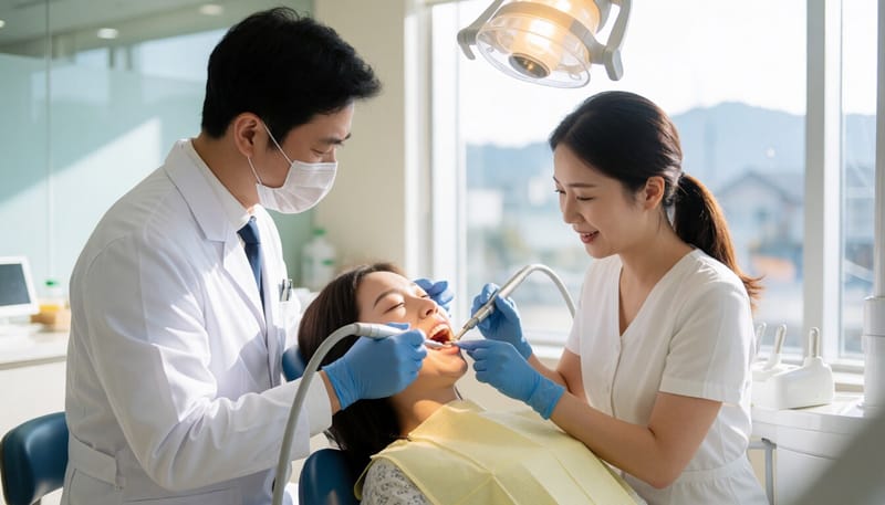 치과에서 스케일링 시술을 받는 환자의 모습