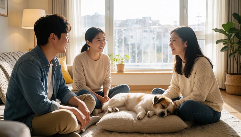 소파에서 잠든 채 다리를 떠는 반려견의 모습