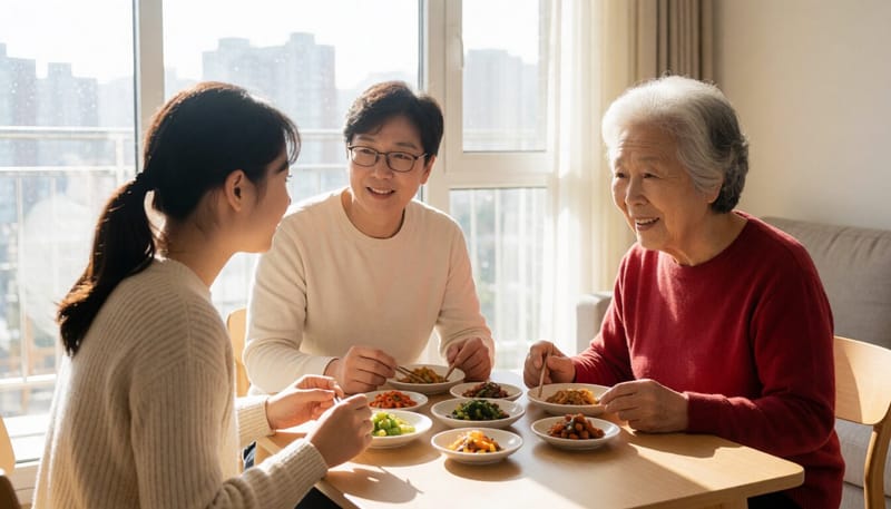 명절을 맞아 홀로 사는 어르신을 찾아 함께 시간을 보내는 가족