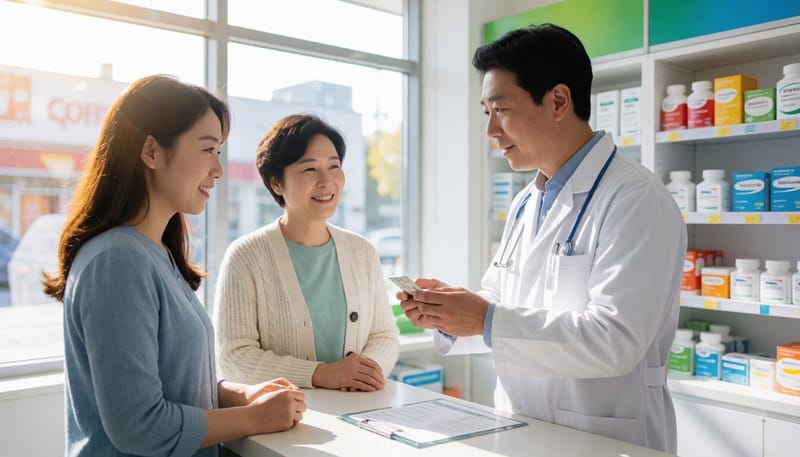 약사가 환자에게 구충제 복용법을 설명하는 모습