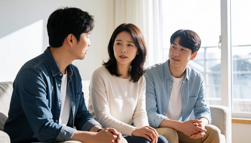 다리를 살펴보며 걱정스러운 표정을 짓는 여성