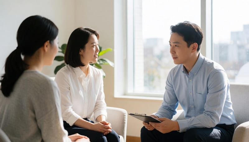 상담실에서 정신건강 상담을 받고 있는 모습