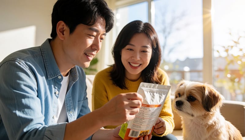 반려동물 보호자가 사료 성분을 확인하는 모습