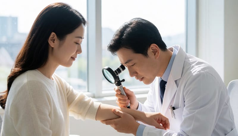 피부과에서 진료받는 환자의 모습