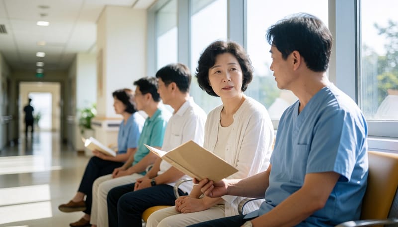 병원 대기실에서 진료를 기다리는 모습