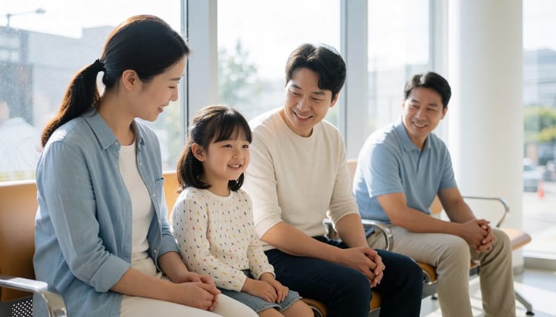 소아청소년과를 방문한 어머니와 아이