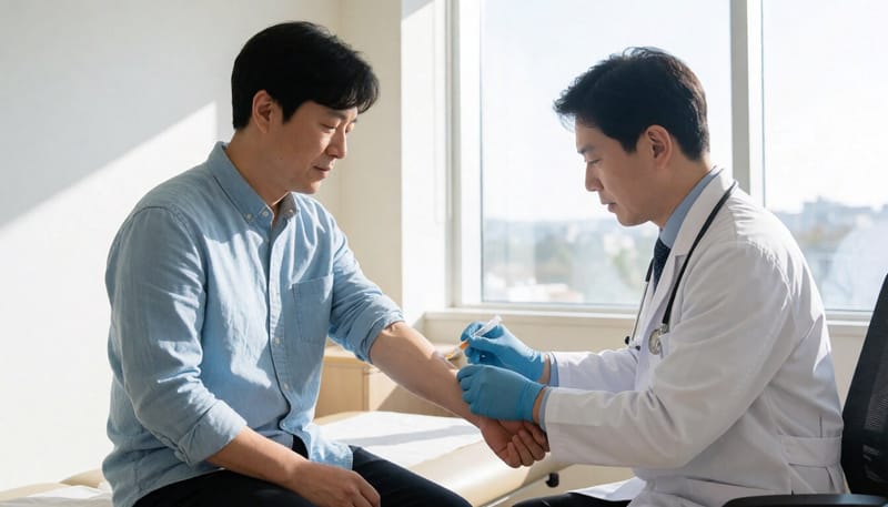 병원에서 알레르기 피부반응검사를 받는 환자의 모습
