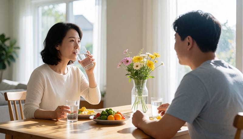 물을 마시는 여성의 모습