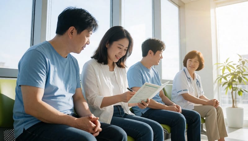 보호자가 자녀의 예방접종 수첩을 확인하는 모습