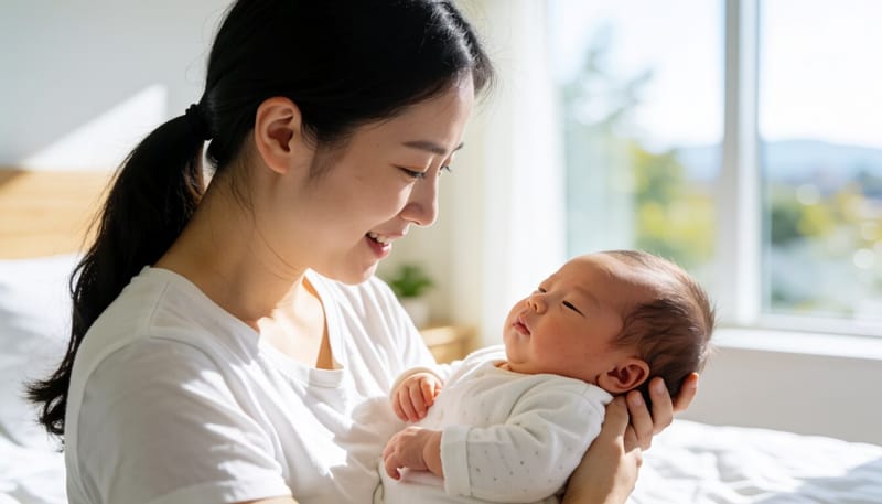 모유수유 중인 엄마와 신생아