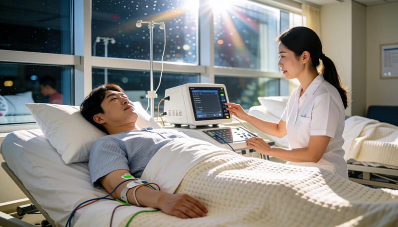 수면다원검사를 받고 있는 환자의 모습