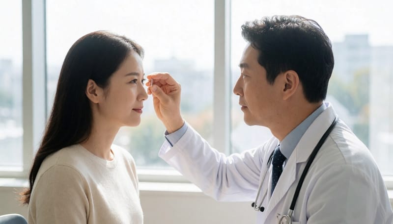 어지럼증 원인을 확인하기 위한 자세변환검사 장면