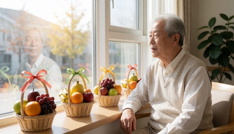 명절을 맞아 창가에 앉아 있는 요양시설 어르신