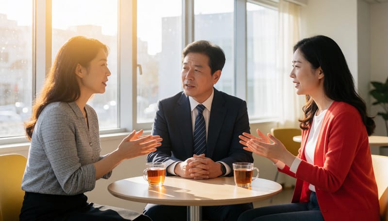 현장 종사자들의 이야기를 경청하는 정부 관계자
