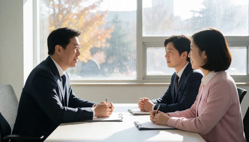 아동보호전문기관을 방문해 종사자들과 대화를 나누는 정부 관계자의 모습