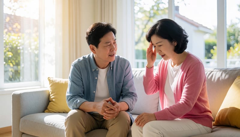 극심한 두통으로 고통스러워하는 여성의 모습