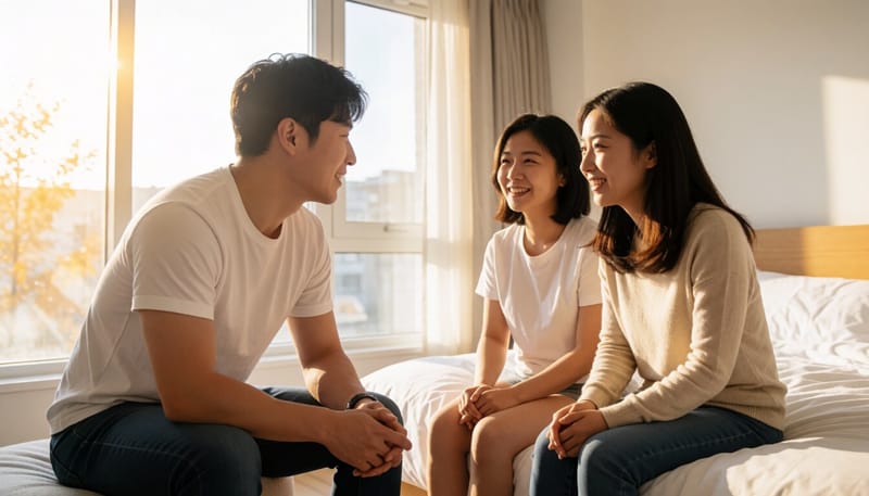 아침에 턱을 만지며 통증을 느끼는 남성 모습