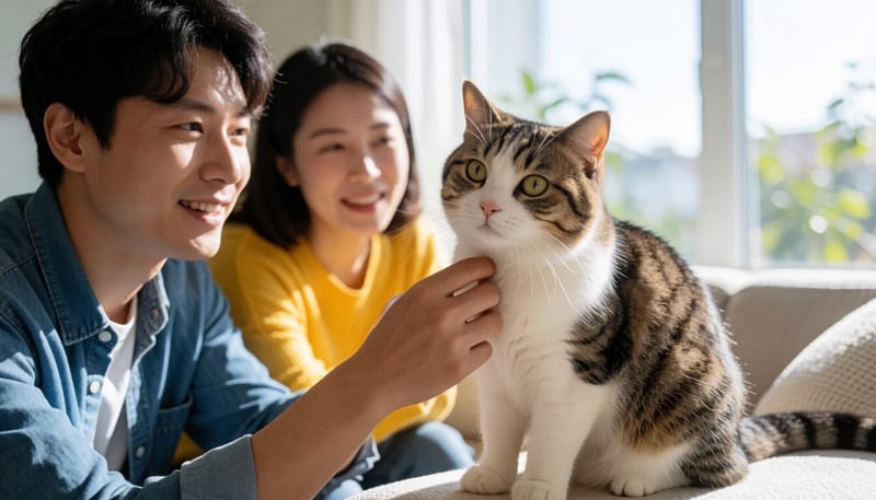 고양이가 뒷다리로 목 주변을 긁고 있는 모습