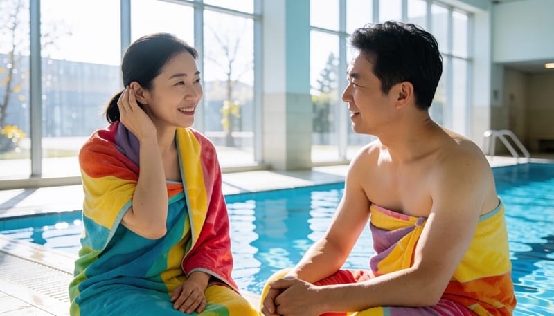 수영 후 귀에 들어간 물을 닦아내는 모습