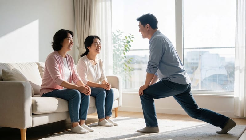 벽에 손을 짚고 종아리를 늘리는 스트레칭 동작