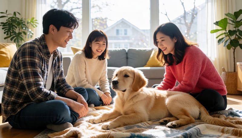 집에서 무기력하게 누워 있는 강아지