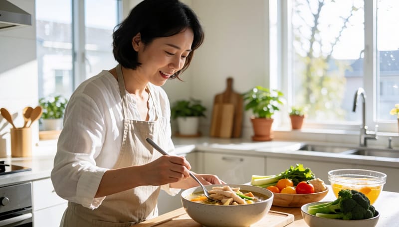 콜라겐이 풍부한 국물 요리를 준비하는 모습