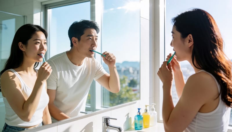 칫솔질 하는 남성의 모습