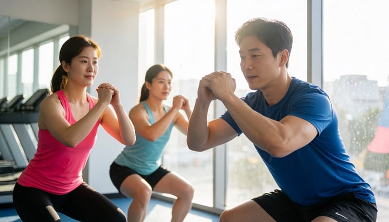 올바른 자세로 스쿼트를 하는 남성