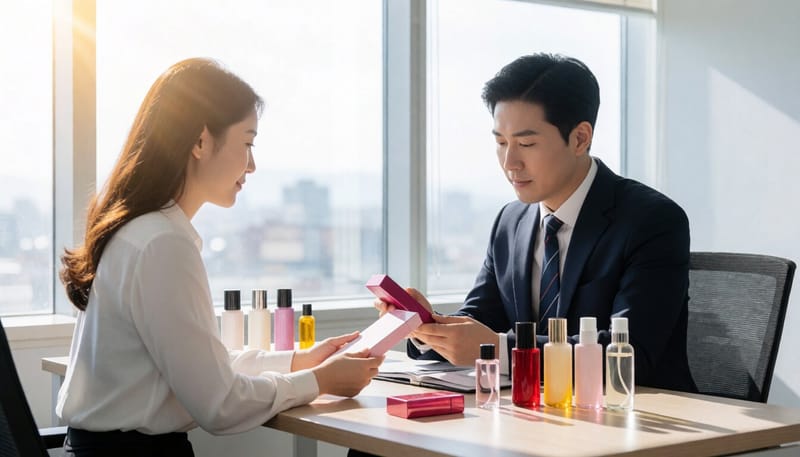 화장품 수출 준비 과정을 점검하는 담당자의 모습