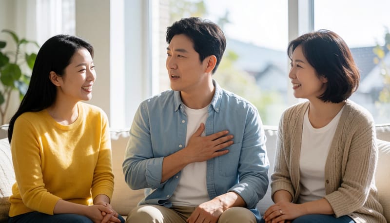 가슴을 부여잡고 기침하는 남성의 모습