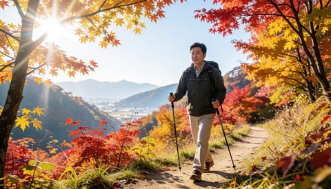 가을 등산 무릎 부담 줄이는 노르딕워킹 스틱 사용법