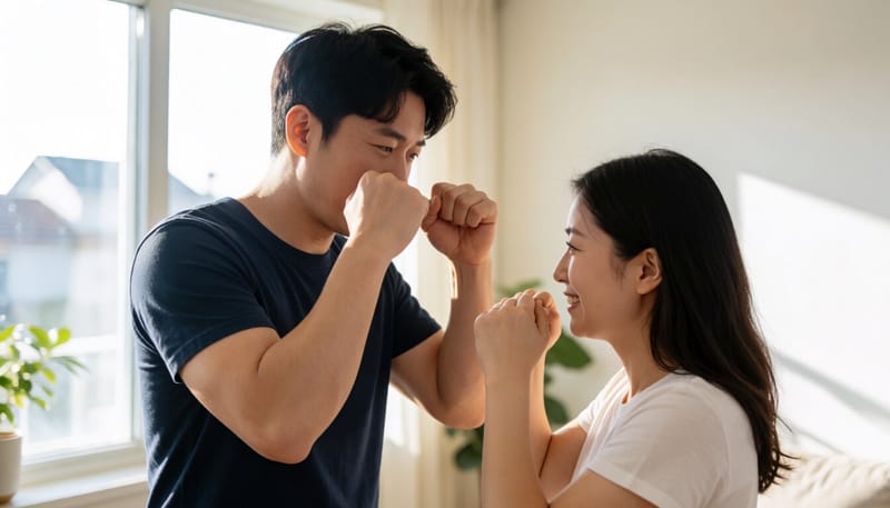 권투 가드 자세를 취한 남성