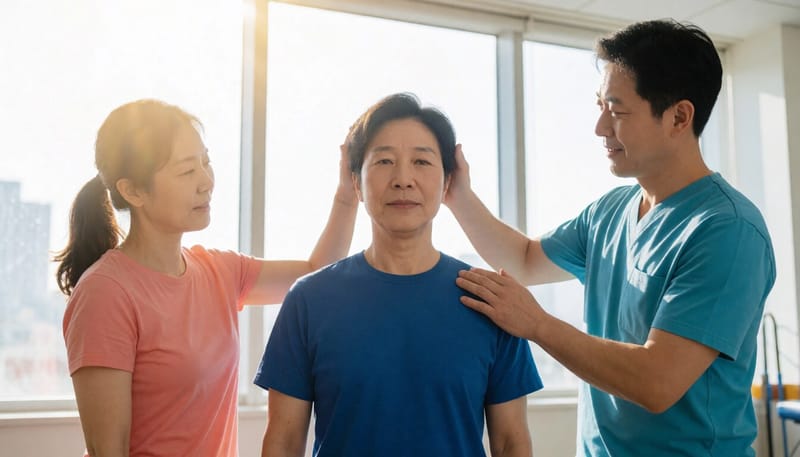 전정기능 재활 운동을 받는 환자의 모습