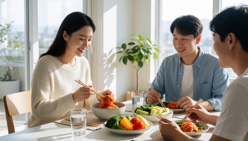 채소와 발효식품이 차려진 식탁