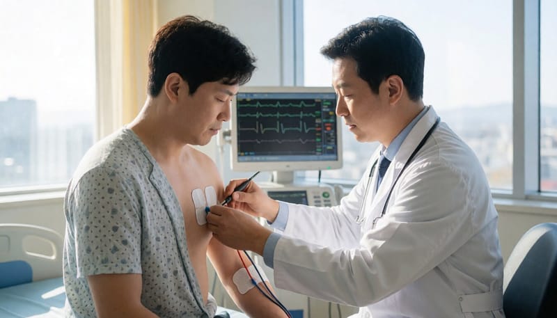 심전도 검사를 받고 있는 환자의 모습