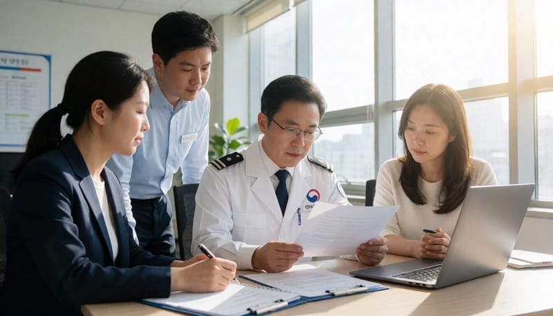 예방접종 정책 서류를 검토하는 보건당국 관계자의 모습